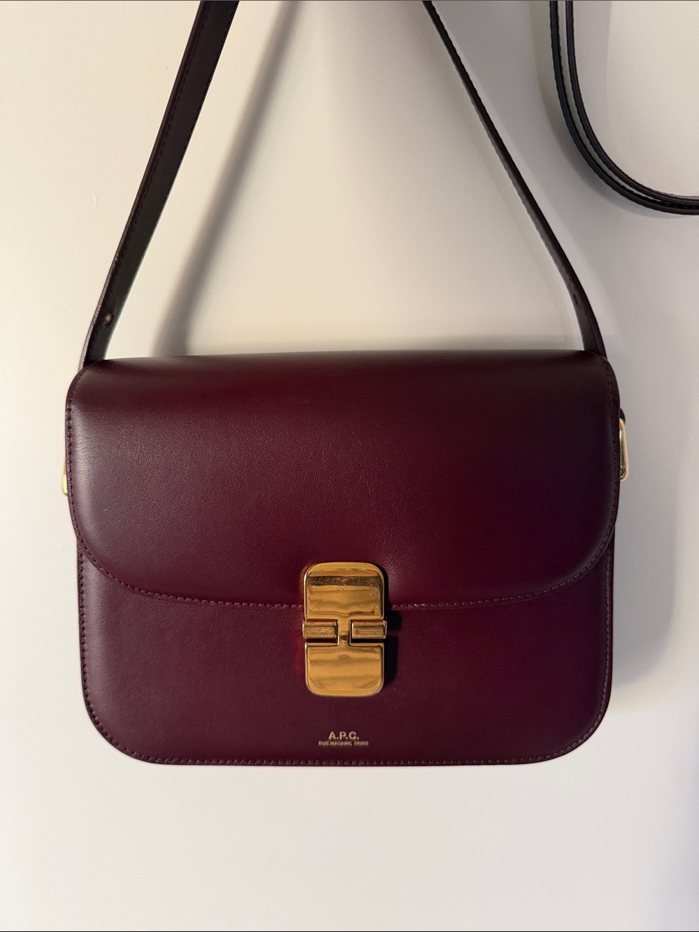 A.P.C. Burgundy Leather Crossbody Bag with Gold Hardware